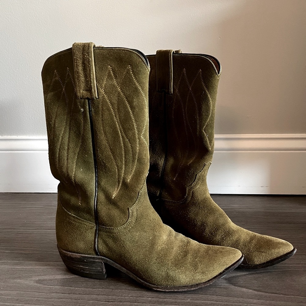 Vintage Original Justin Cowboy Boots Chartreuse Green